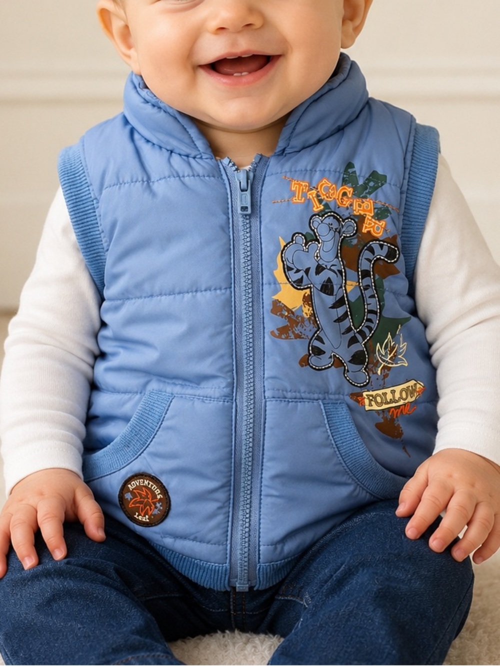 Disney Baby Vintage Tigger Puffer Vest Blue 6–9 Months Zip Front Sleeveless